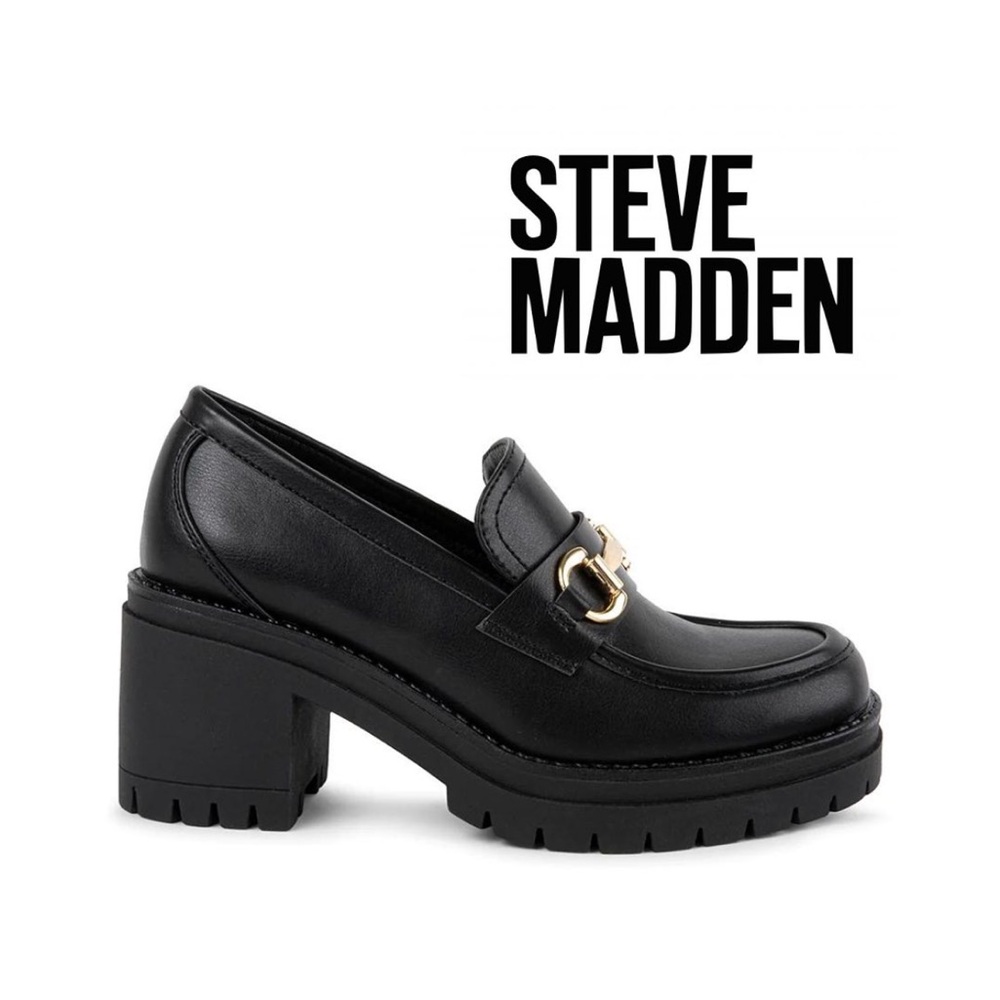 Steve Madden Black Loafers with Gold Horsebit